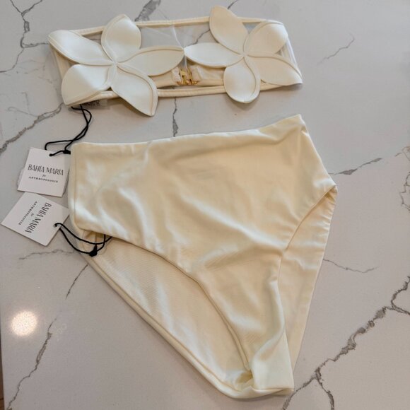 🌺 BAHIA MARIA x Anthropologie Plumeria Bikini Top Bottoms Swim Set Ivory White - Picture 4 of 16